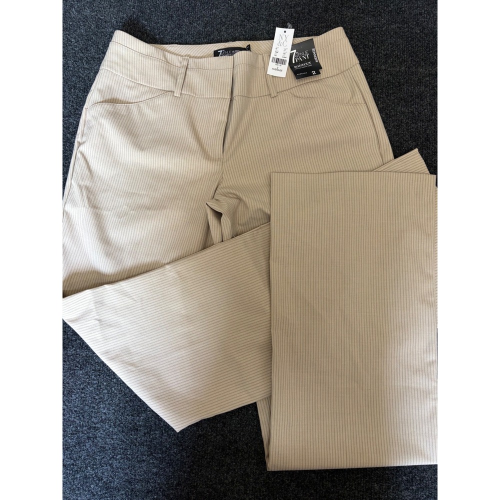 New York & Company 7th Avenue Bootcut Pants Tan Pinstripe Stretch Size 2 Average